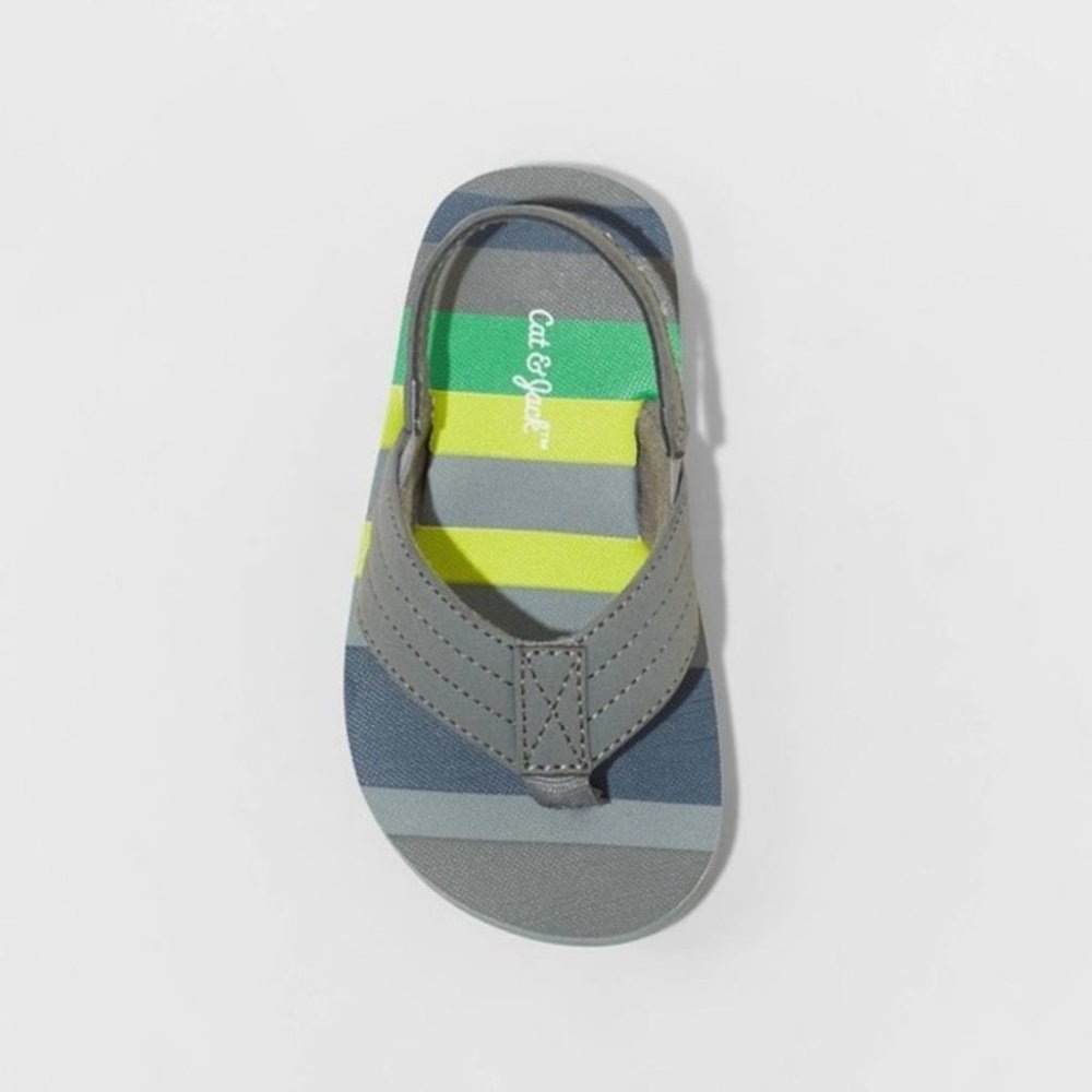 Cat & Jack Ash Flip Flop Sandals Green/Gray Stripe L 9-10 - Picture 4 of 8